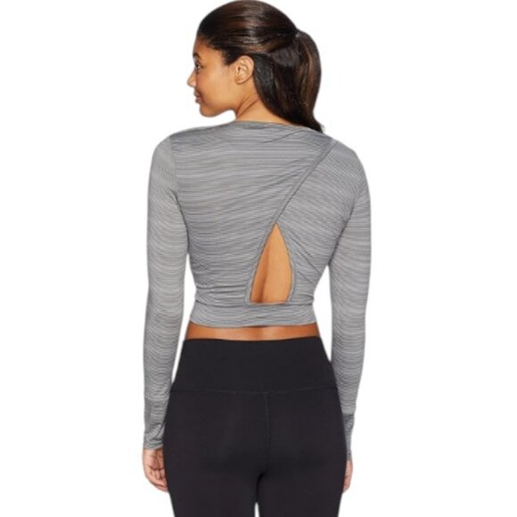 Danskin light and dark grey stripe cropped sweater size M - Picture 2 of 5